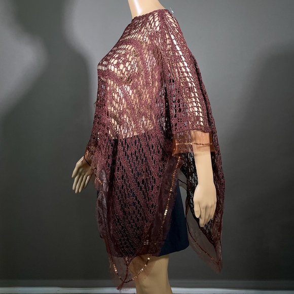 ✨NWT Cache Shawl Poncho Bronze/Brown Crochet Sequins OS✨ - Picture 4 of 10